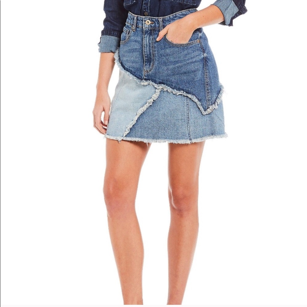 Anthropologie Ella Moss‎ Multi-Wash Patchwork Denim Mini Skirt Size 31 Y2K